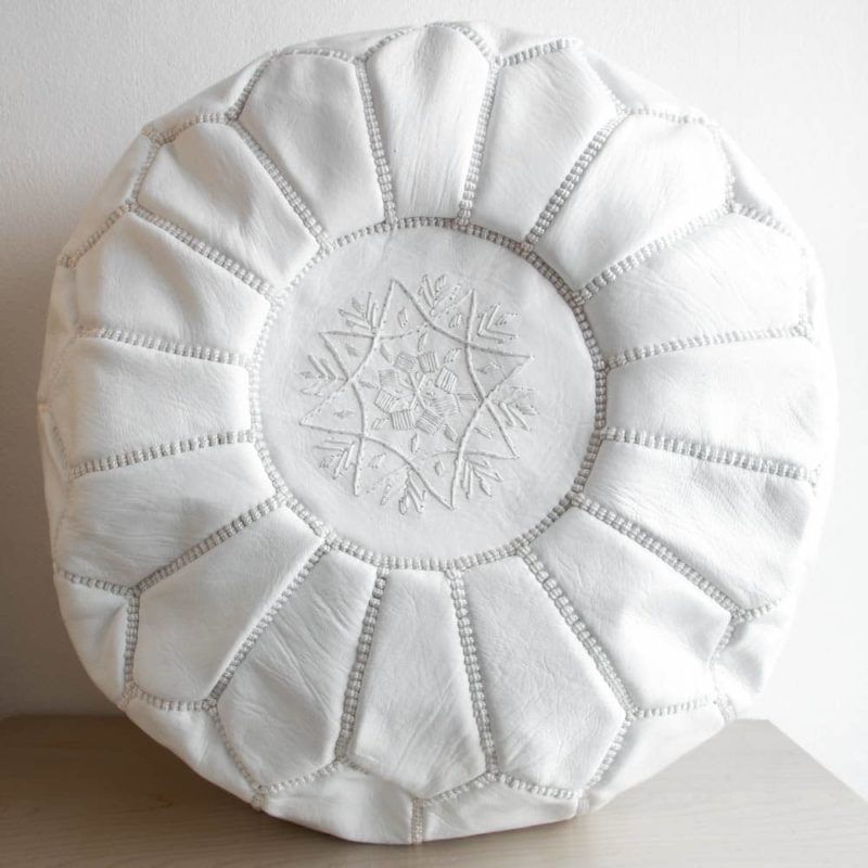 Weißer marokkanischer Leder-Pouf WHITE