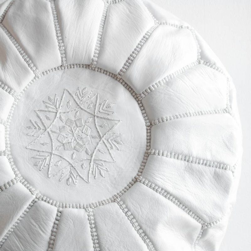 Weißer marokkanischer Leder-Pouf WHITE