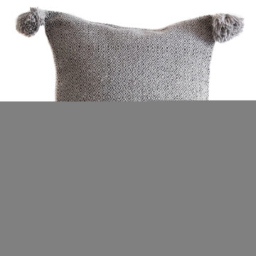 Gemustertes Pompom Kissen schwarz-grau