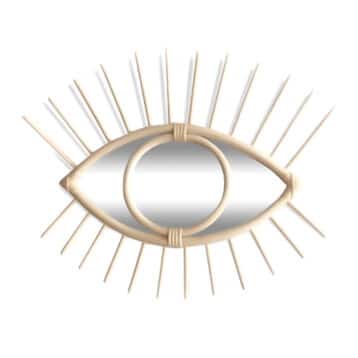 Wandspiegel Auge aus Rattan
